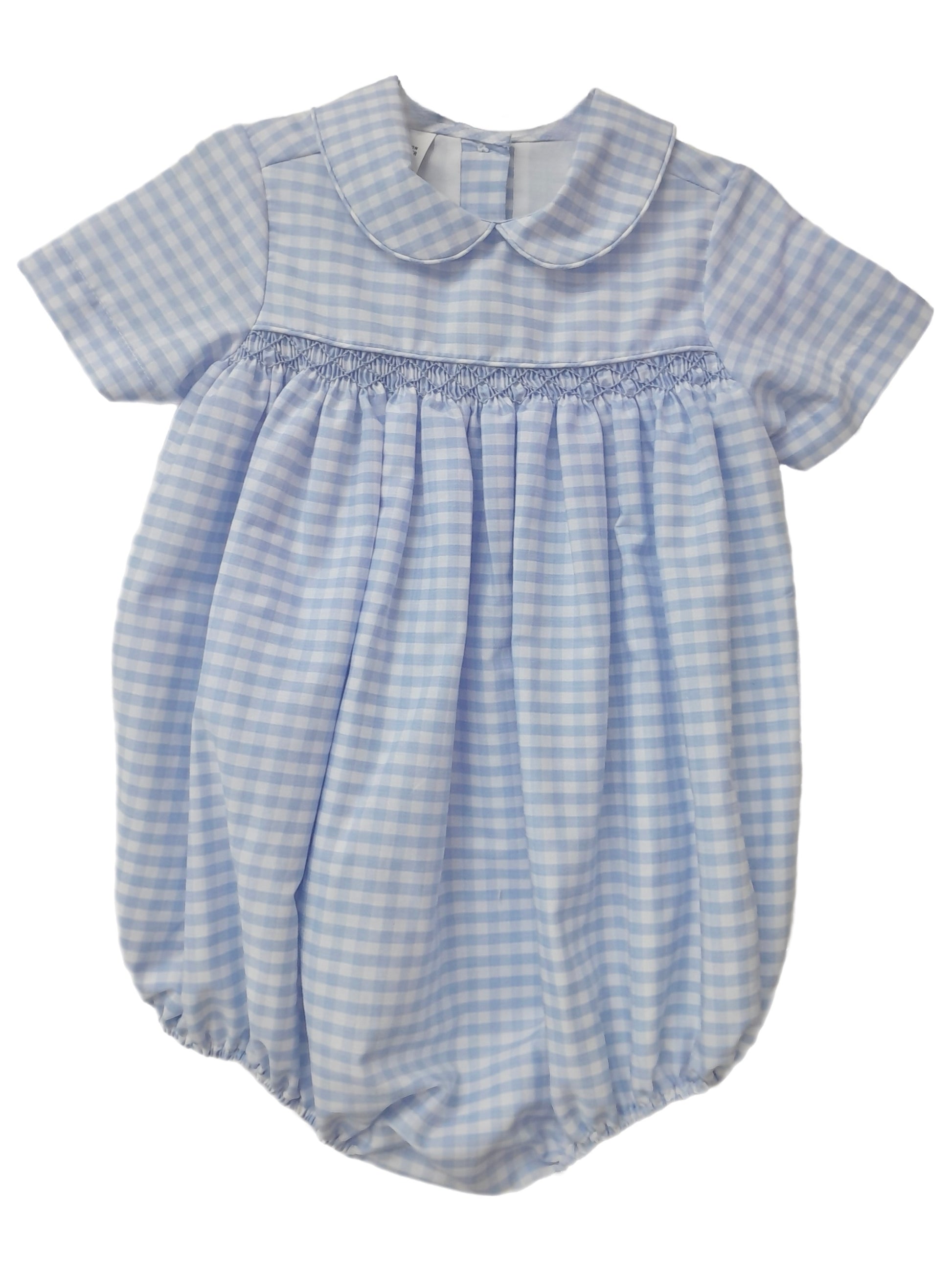 LIGHT BLUE GINGHAM SMOCKED BUBBLE The Gingham Goose LIGHT BLUE GINGHAM SMOCKED BUBBLE The Gingham Goose