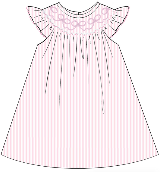 PINK BOWS SMOCKED DRESS