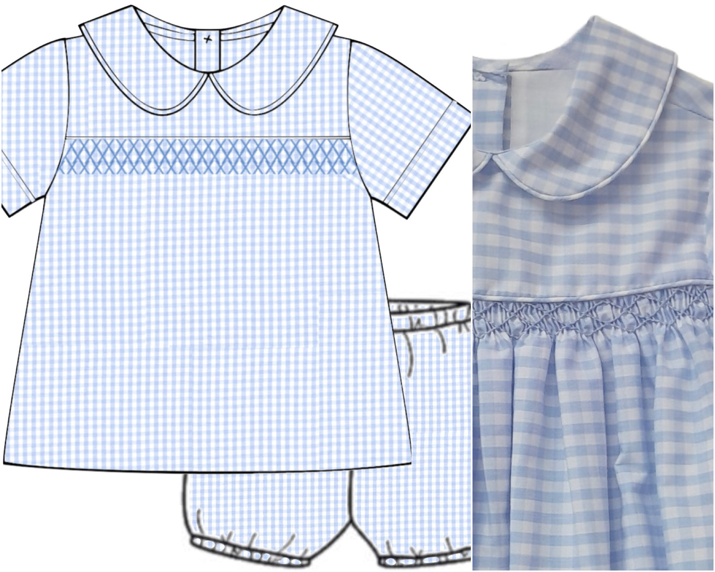 LIGHT BLUE GINGHAM SMOCKED SET