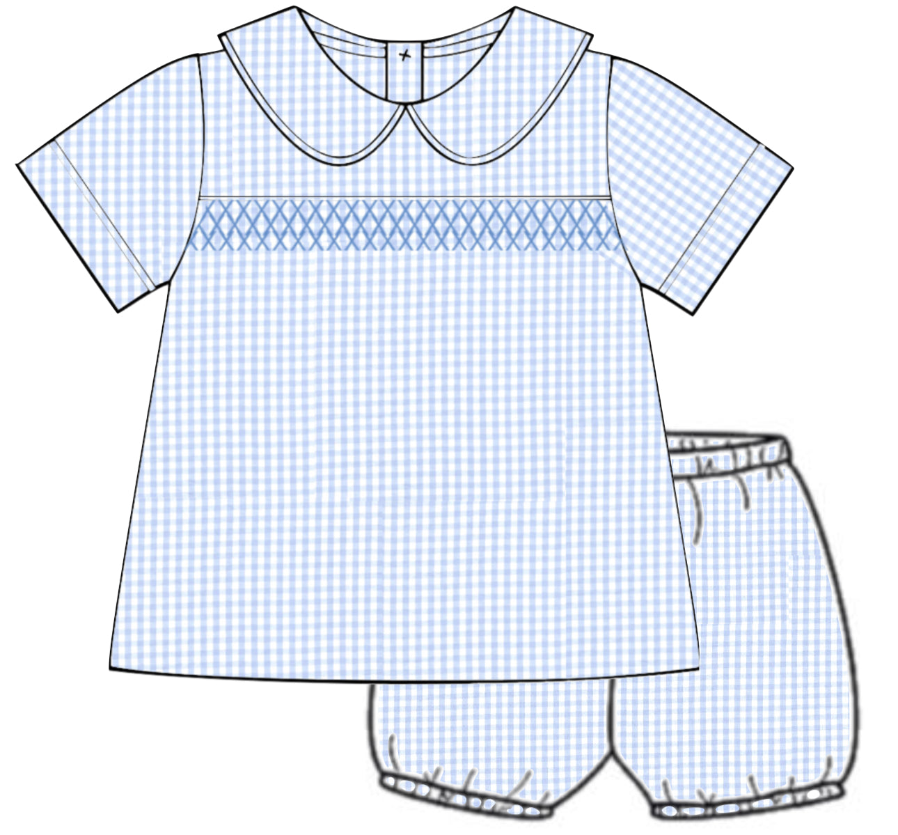 LIGHT BLUE GINGHAM SMOCKED SET